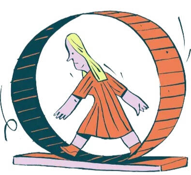 A woman walking in infinite treadmill illustration